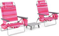 Tangkula Backpack Beach Chair with Table 5-Position Lay Flat Beach Chairs with Cooler Bag 2 Cup Holders Towel Bar Lightweight Low Folding Beach Chair with Backpack Straps