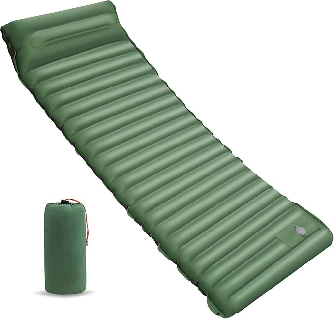 Camping Sleeping Pad - Camping Mattress 4 Thick Ultra-Light Pillow Built in Foot Pump Thickened and Silent Anti-air Leakage Hiking Camping Family Trips Green