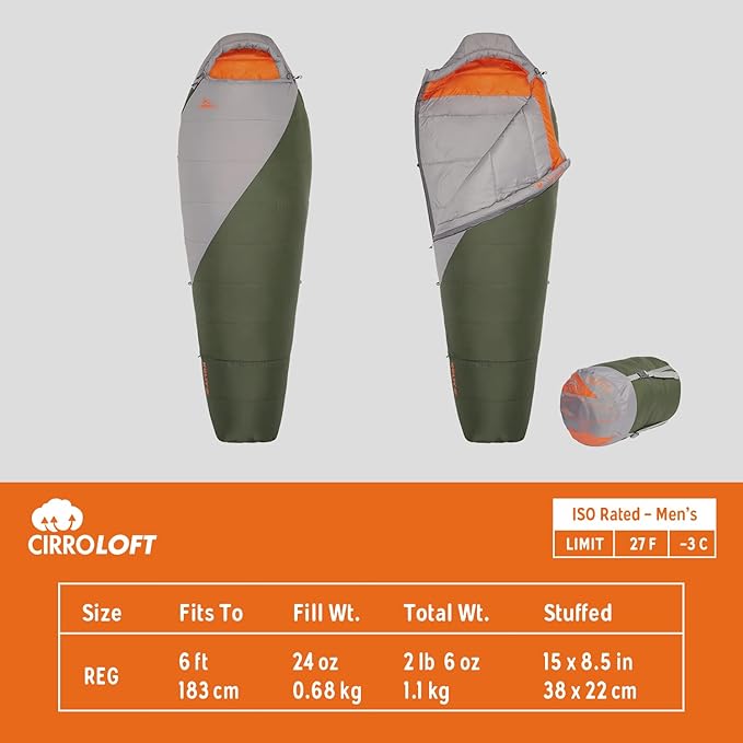 Kelty Cosmic Synthetic Fill 40 Degree Backpacking Sleeping Bag with Compression Straps Compact and Lightweight 2022