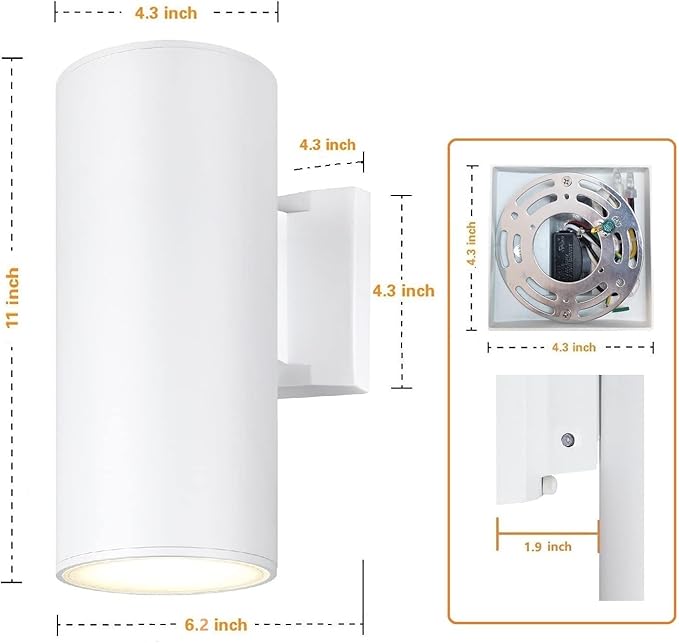 Outdoor Wall Sconce Exterior Lighting with Dusk to Dawn Sensor - 2 Light Bulbs Included Aluminum Waterproof Wall Mount Cylinder Design - Up Down Light Fixture for Porch Garage and Patio