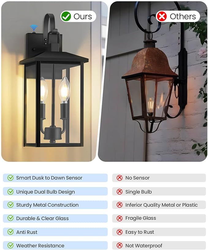 SHIMR Dusk to Dawn Outdoor Lighting Large Exterior Light Fixture Wall Mount Waterproof Outdoor Wall Light Outside Lights for House Porch Garage Patio