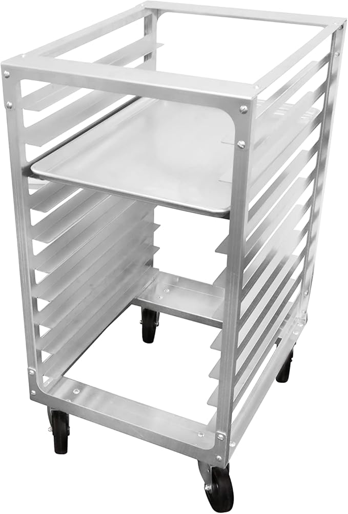10 Tier Bun Pan Rack Commercial Aluminum Speed Rack With Heavy Duty Plate Casters And Non-Marking Polyolefin Wheels Food Service Sheet Pan Rack