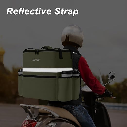 Food Delivery Backpack w/4 Cup Holder &amp Insulated Pizza Bag for Delivery Bike - Large &amp Leakproof Hot/Cold Delivery Bags for Uber Eats Doordash &amp Postmates (Green)