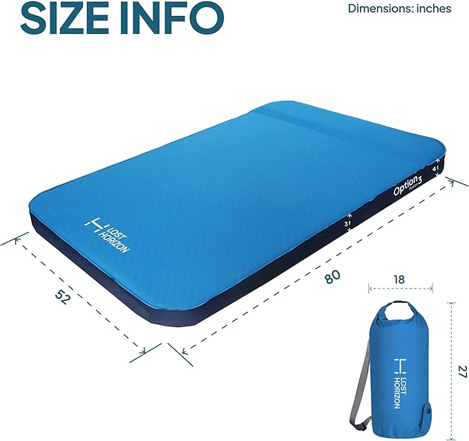 LOSTHORIZON Air &amp Foam Camping Mattress Self-Inflating Sleeping Pad 3 Thick with Pump Sack Full