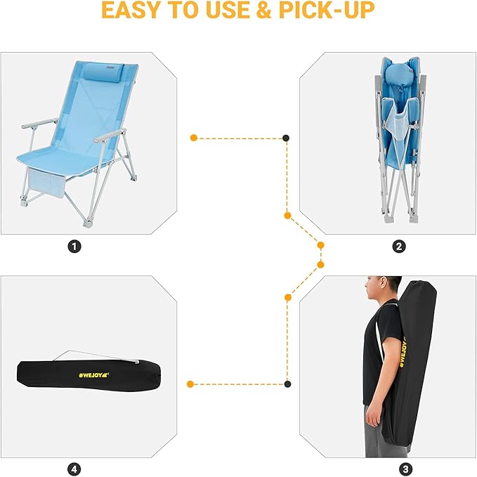 #WEJOY High Back Beach Chairs Portable Low Folding Beach Chair for Adults with ArmrestHeadrest for Outdoor Lawn Festival Sand Concert Travel BBQ300 LBS
