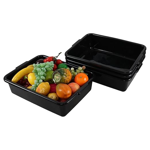 13 L Commercial Bus Tubs Plastic Commercial Utility Bus Bin 4 Packs Black