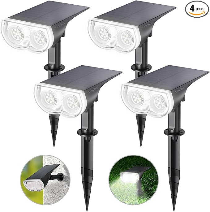 Linkind Solar Lights Outdoor Waterproof IP65 StarRay Dusk-to-Dawn Outdoor Solar Lights 3 Lighting Modes Solar Spot Lights Outdoor for Garden Yard Landscape (Daylight 4 Pack)