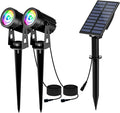 T-SUN Color Changing Solar Lights for OutsideSolar Spot Lights Outdoor Waterproof Dual Head LED Landscape Spotlights for Garden Pond Yard Trees Pathway(RGB)
