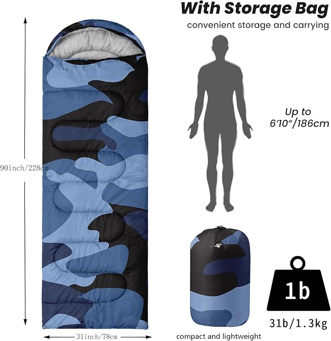 Sleeping Bags for Adults Youth Kids3D Printing Camping Sleeping Bag for Girls Boys Lightweight Waterproof Cold/Warm Weather Sleeping Bag for 3 Seasons