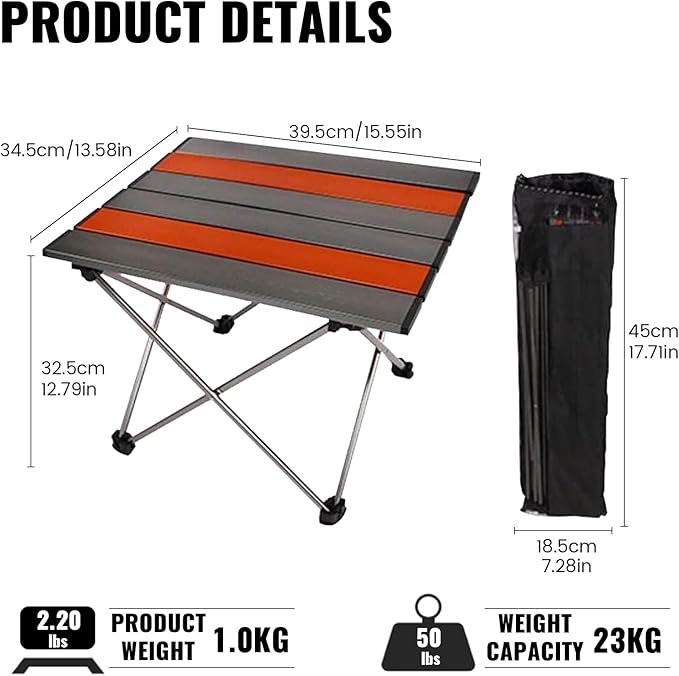 Portable Camping Folding Table Outdoor Lightweight Camping Aluminum Table for Picnic Camp Boat Travel Party Dining Camp Tables(Orange+Sliver) (Medium-22 Dx16 Wx16 H(56×40.5×40.5 cm))