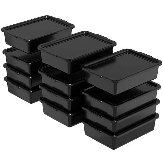 13 L Plastic Bus Tubs with Lids Food Service Bus Tub Box Black 12 Packs