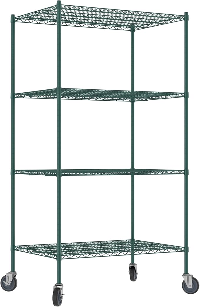Commercial NSF Listed Green Epoxy Mobile Wire Shelving Kit 30 x 42 x 80 with 4 Shelves Perfect for Warehouse Walk-in Refrigerator Freezer Grocery Store Restaurant Dishroom