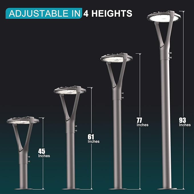 Lightdot 150W LED Post Light with Dusk to Dawn Photocell 22500LM 5000K Pole Lights Outdoor Waterproof 45-93In Height LED Circle Area Light for Parking Lot Garden Yard Street Lighting-4Pack