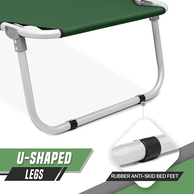 Folding Camping Cot for Adults Portable Travel Camp Cot with Storage Bag Metal Frame Camping Bed Great for Outdoor Lounging &amp Elevated Sleeping Support 300lbs Easy Setup Green