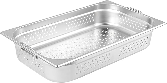 Restaurantware Perforated Steam Table Pan - Full Size - 4 Deep - Collapsible Handles - Anti Jam - Commercial Grade Stainless Steel - 1ct Box - Met Lux