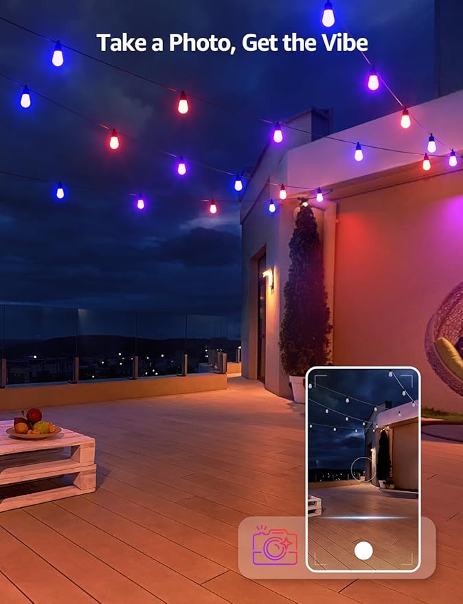 Lepro ZB1 AI Smart Outdoor String Lights APP Control 100(88+12) ft RGB+IC+Warm White Outdoor Light 30 LED Bulbs NOT Extendable Alexa Google Enabled Music Sync NO Remote 2.4 GHz WiFi+Bluetooth
