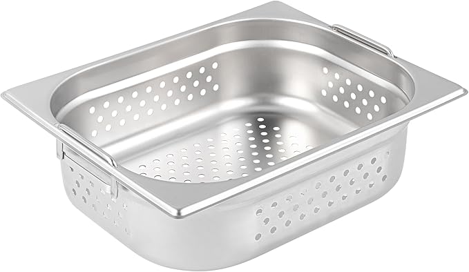 Restaurantware Perforated Steam Table Pan - Half Size - 4 Deep - Collapsible Handles - Anti Jam - Commercial Grade Stainless Steel - 1ct Box - Met Lux