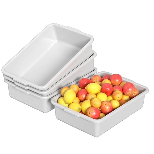 4 Pack Rectangle Utility Dish Tubs 13 Liter Restaurant Bus Tub Light Gray