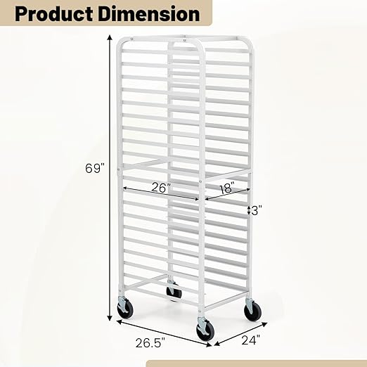 Giantex 20-Tier Kitchen Bun Pan Sheet Rack Aluminum Bakery Rack Home Commercial Kitchen Bakery Cooling Racks w/Wheels 2 Lockable &amp Open Shelf