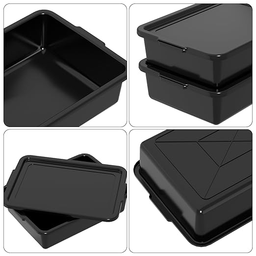 13 L Bus Tubs with Lids Set of 12 Black Plastic Dishpan Basin Rectangle Utility Dish Tub