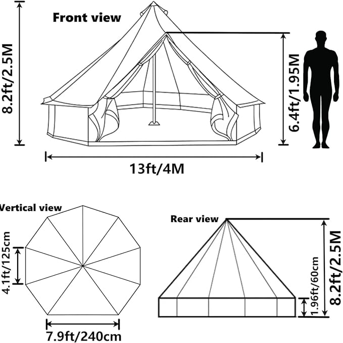 DANCHEL OUTDOOR B1 Portable Yurt with Footprint Waterproof 4-6 Persom Family Camping Bell Tent 300D Oxford Nylon UPF50+ Sun Protection Green 13ft/4m