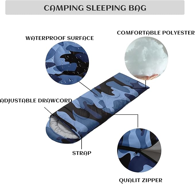 Sleeping Bags for Adults Youth Kids3D Printing Camping Sleeping Bag for Girls Boys Lightweight Waterproof Cold/Warm Weather Sleeping Bag for 3 Seasons