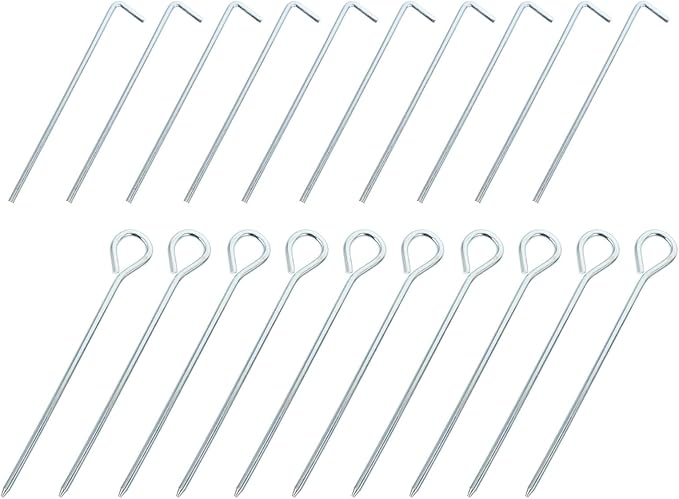 20pcs Iron Tent Stakes and Camping Stakes Anti-Rust Thickened 22cm Ground Pegs with 7 and 9-Shaped Design for Outdoor Tent and Awning Fixing