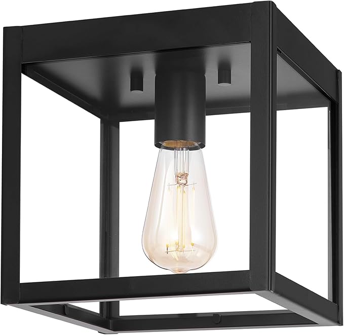 Globe Electric 60000020 1-Light Outdoor Flush Mount Ceiling Light Fixture Matte Black Clear Glass Shade Front Porch Décor Lighting Weather Resistant