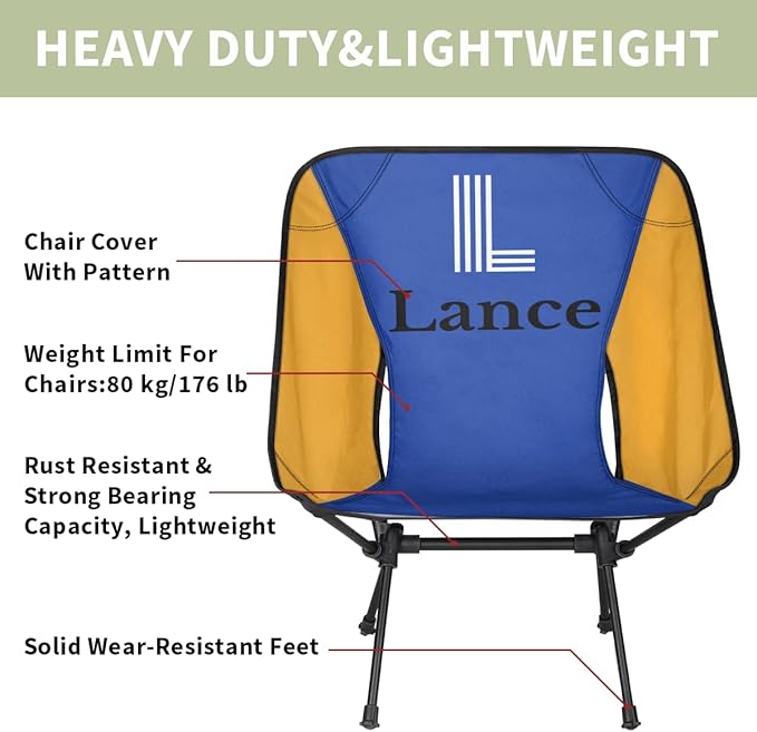 Custom Camping Chair with Name Customize Folding Outdoor Chairs Personalized Compact Backpacking Chair with Side Pockets for Patio RV Travel Festival