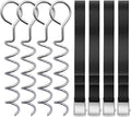 Toyvian Spiral Ground Anchor Tent Stakes Heavy Duty Steel Dog Tie-Out Stakes with Sturdy Webbing Set of 4 for Outdoor Camping and Pet Security