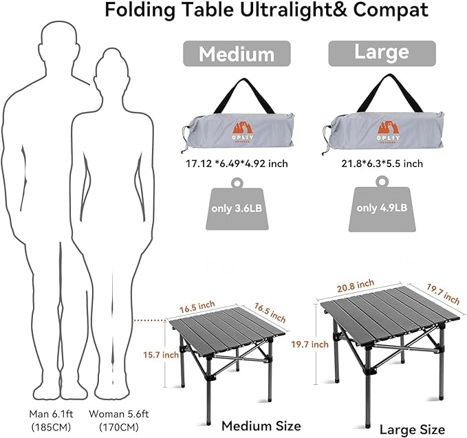 Opliy Portable Folding Camping Table for 2-4 Persons Aluminum Collapsible Table Lightweight with Carry Bag for Camping Hiking Picnics BBQ Beach Trips &amp Tailgating
