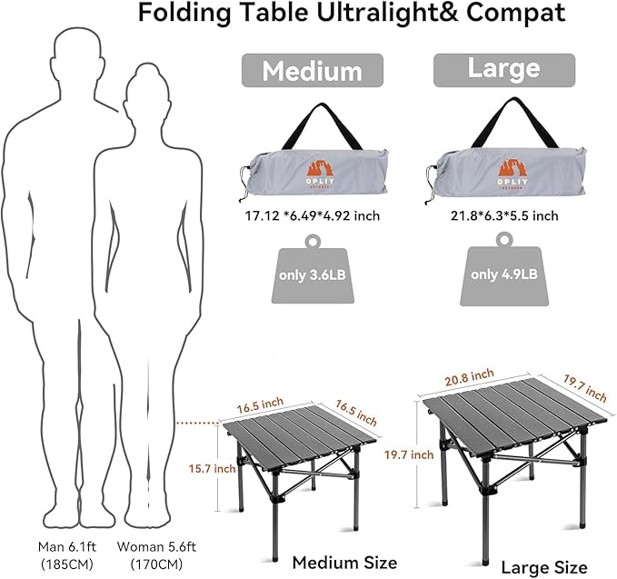 Opliy Folding Camping TablePortable Table for 1-2 Persons -Collapsible Table Lightweight with Carry Bag for Camping Hiking Picnics BBQs Beach Trips &amp Tailgating(16.5 inch).