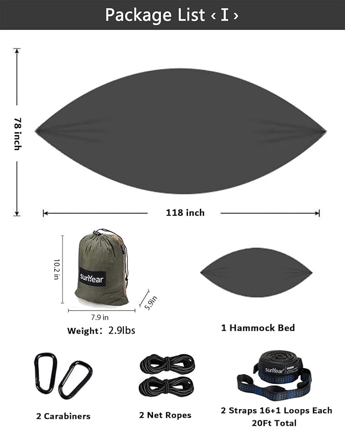 Sunyear Hammock Camping with Rain Fly Tarp and Net Portable Camping Hammock Double Tree Hammock Outdoor Indoor Backpacking Travel &amp Survival 2 Tree Straps100% Waterproof
