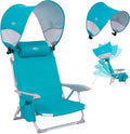 #WEJOY Beach Chair with Canopy Shade Reclining Adjustable 4 Position Lay Flat Lightweight Folding Portable Aluminum Chair with Backpack StrapsPadded headrest Heavy Duty 400lbs Lawn Chair for Beach
