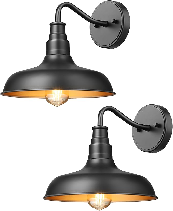 DEWENWILS 2 Pack Outdoor Wall Light Gooseneck Barn Light Fixture Black Matte Wall Mount Lantern Farmhouse Outside Wall Sconce Exterior Porch Light for House Frontdoor Entryway Garage