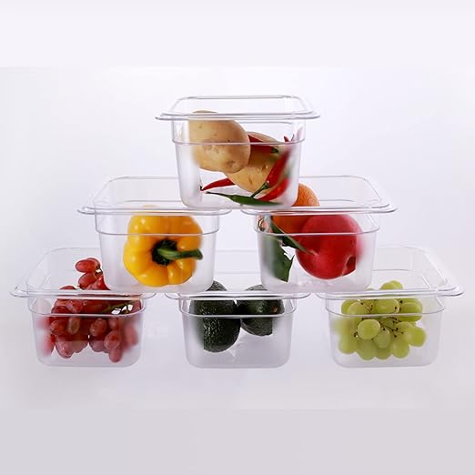 6-Pack 6-Inch Deep Clear Polycarbonate Food Pans - 1/6 Size Commercial Hotel Pans (6.9 x 6.3) 2.3 Qt Capacity NSF Certified for Restaurants Hotels &amp Catering