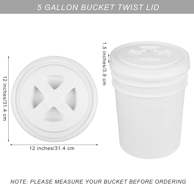 Aodaer 4 Pieces Seal Lid 5 Gallon Bucket Twist Lid Food Storage Container Lid Reusable Plastic Seal Lid Food Storage Container Lids (Black White)