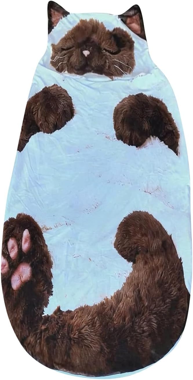 Cat Sleeping Bag for Adult - Soft Plush Cat Envelope Sleeping Bag Fluffy Cat Shaped Bag for Camping Sleepovers Home Lounging Washable Warm Blanket