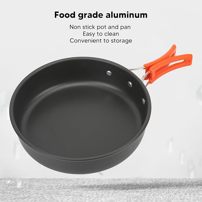 Camping Cookware Mess Kit Portable Set Hard Oxidized Aluminum Lightweight Black - Non Stick Surface Folding Utensils Ideal for Backpacking and Outdoor Cooking