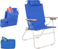 Heavy Duty Tall Beach Chair for Adults 17 High Off Ground 4-Position Reclining Insulated Cooler &amp Storage Pouch Bamboo-Finish Arms 300 lb Capacity