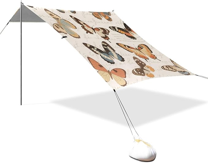 Retro Brown Butterflies Beach Tent Camping Sun Shelters Portable Outdoor Canopy Sun Shade for Camping Trips Fishing Backyard Fun or Picnics Easy Setup with Carrying Bag