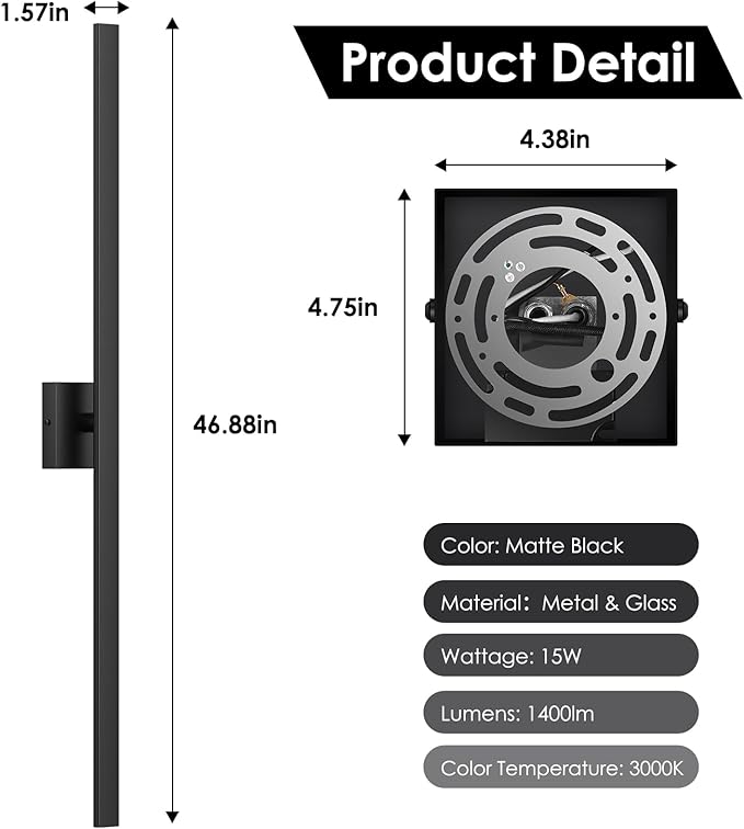 BesLowe 2-Pack 46.88inch Long Outdoor Wall Lights Modern LED Exterior Lighting Fixtures Wall Mount Waterproof Porch Lights Outdoor Wall Sconces Black Outside Lights for House Front Door Garage