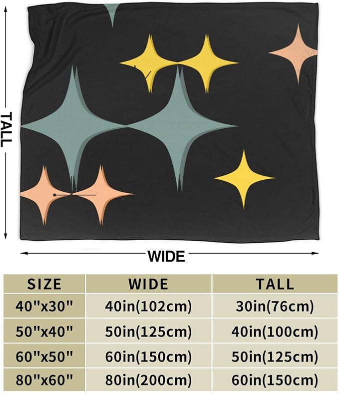 60X50 Mid Century Modern Eames Atomic Starbursts Lightweight Flannel Blanket - Soft and Breathable Polyester Suitable for Travel Camping and Home Decoration