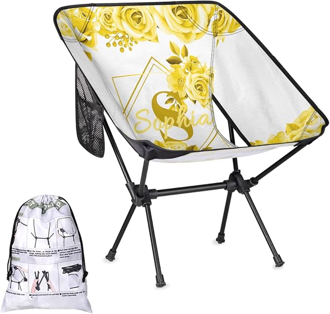 Camping Chair Personalized Backpacking Chair Lightweight Portable Folding Customized Name Chairs for Beach Sport Hiking (Yellow)