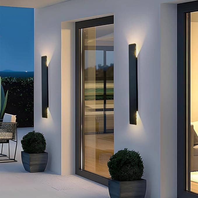 2 Pack Outdoor Wall Sconce 23.6 Inch 24W LED Exterior Light 3000K Warm White Weatherproof Aluminum 110V-240V Vertical &amp Horizontal Mount for Porch Patio Entryway