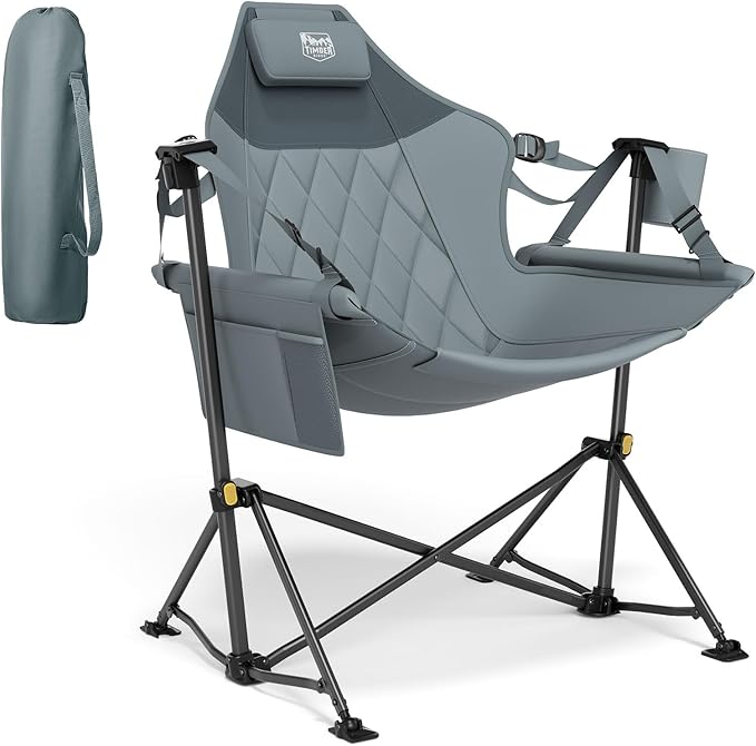 Timber Ridge Hammock Camping Chair with Adjustable Backrest Heavy Duty Folding Hammock Chair Supports 300lbs Portable Hammock Chair for Camping Travelling and Patio Grey