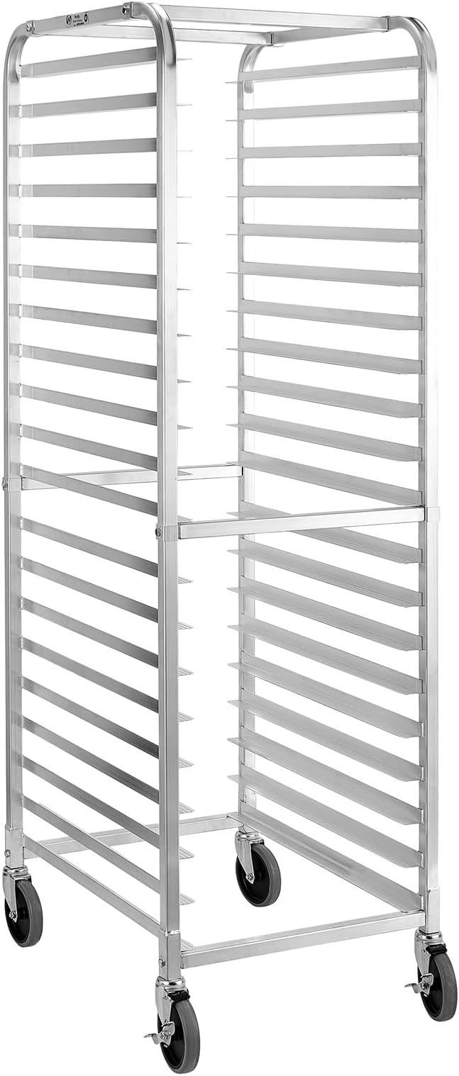 HALLY SINKS &amp TABLES H Bun Pan Rack 20 Tier with Wheels Commercial Bakery Racking of Aluminum for Full &amp Half Sheet - Kitchen Restaurant Cafeteria Pizzeria Hotel and Home 26 L x 20 W x