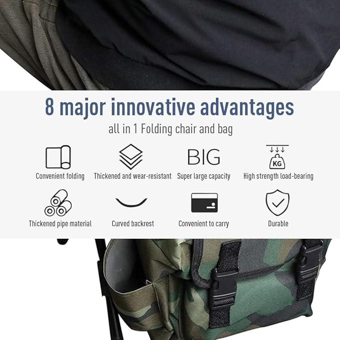 Portable Mountaineering Backpack ChairFoldable Fishing Chair100kg Max Load Oxford Cloth Stool Backpack for Camping HikingTravel