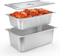 Dyna-Living 3 Pack Full Size 6 Inch 8 Inch Hotel Pan Perforated Steam Table Pans with Lid Stainless Steel Chafing Dish Pans Commercial Food Pan for Catering Buffet Hotel Home Restaurant Supplies