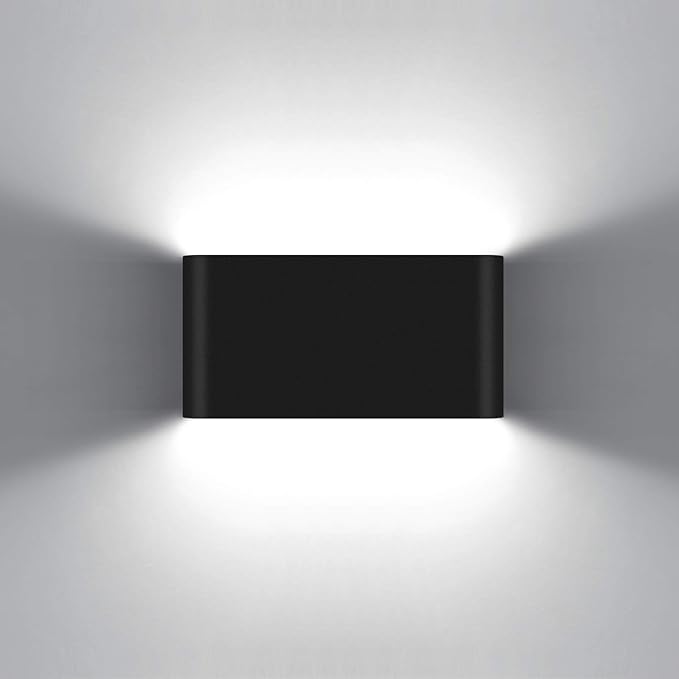 Kawell 12W Waterproof Modern Wall Sconce LED Wall Light Up Down Aluminum Wall Lamp LED Indoor Outdoor for Bathroom Living Room Bedroom Hallway Lounge Porch Corridor Black 6000K